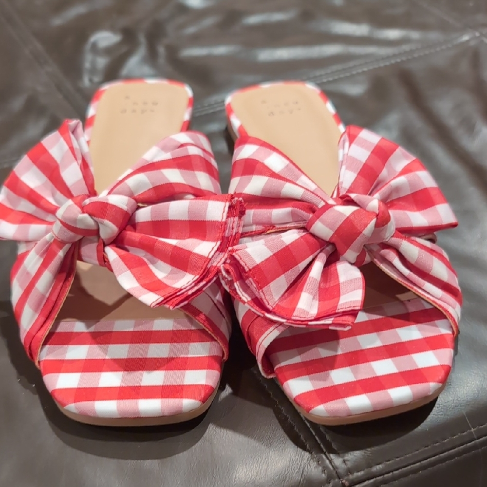 A new day Red and White Gingham Sandals